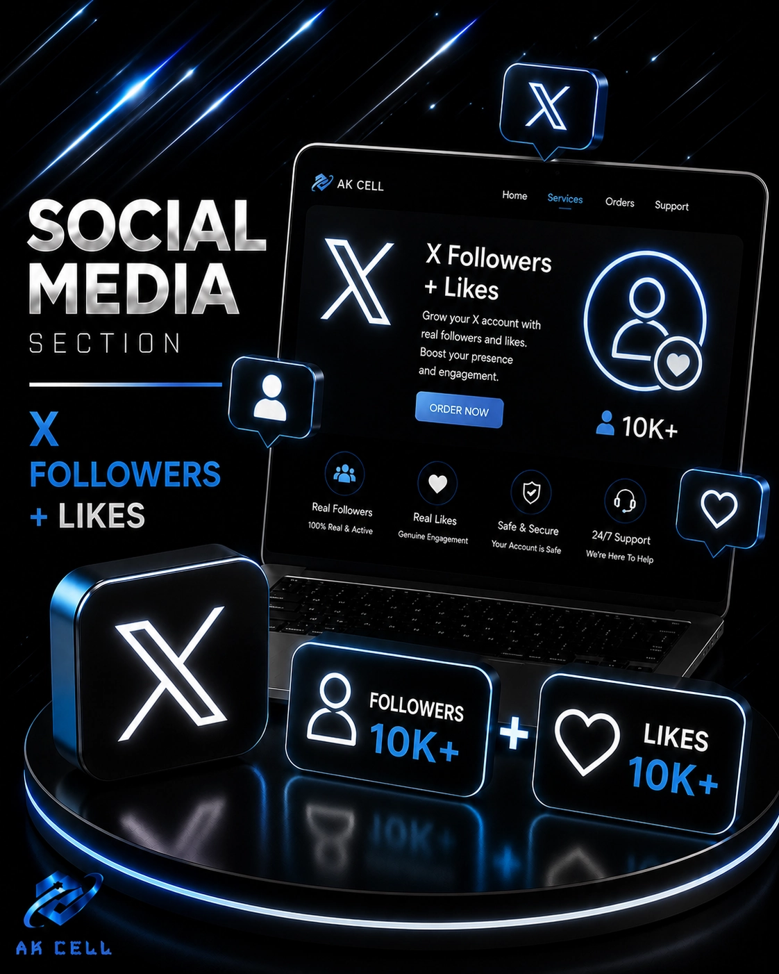 X (twitter) Followers + likes